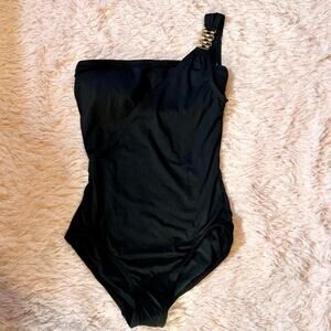 Michael Kors One Shoulder Black Sexy Gold Chain Luxury Vaca One Piece Swimsuit
